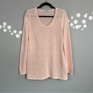 J. McLaughlin Callum Sweater S Havana Knit Lightweight Pink V-Neck Pullover